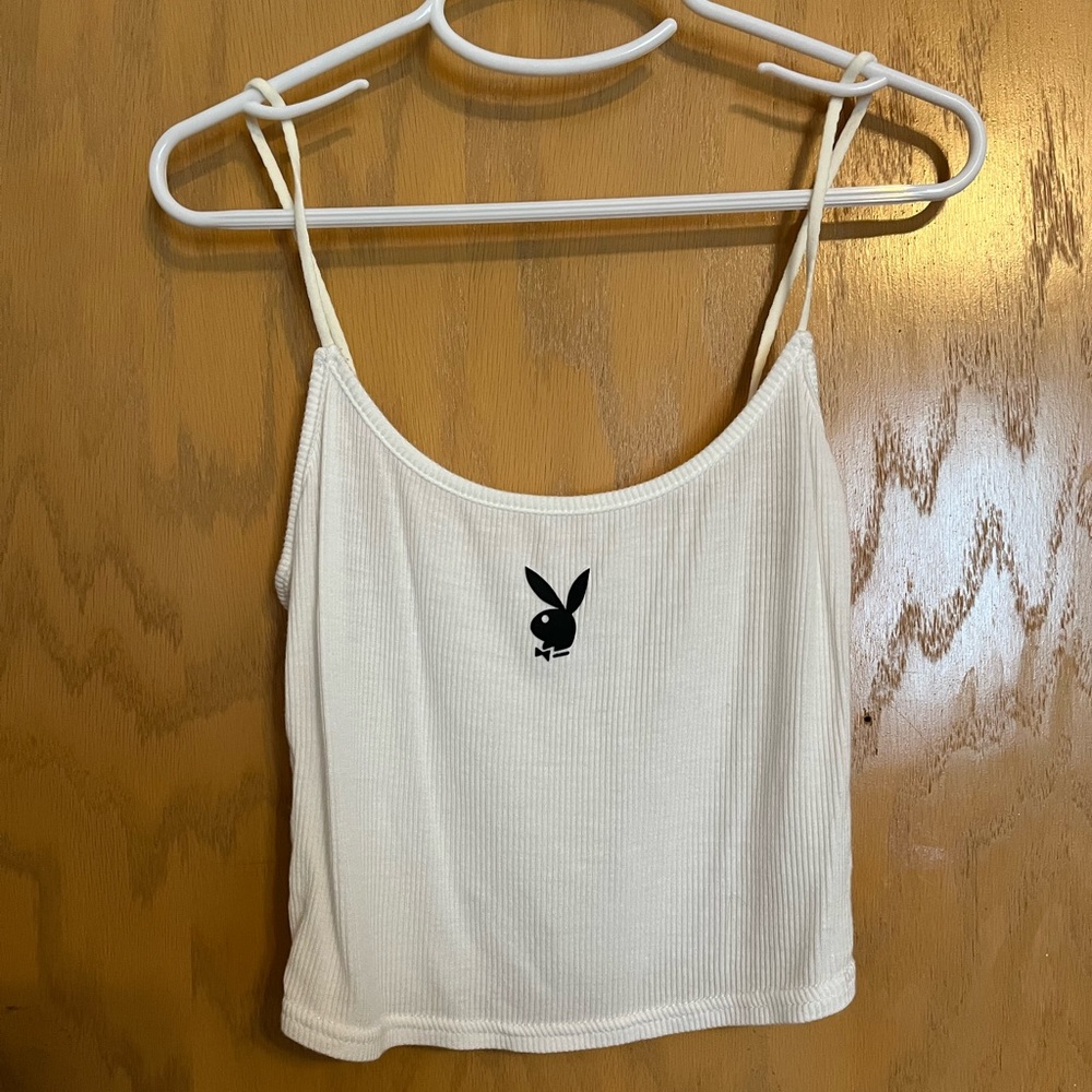 White playboy crop tank